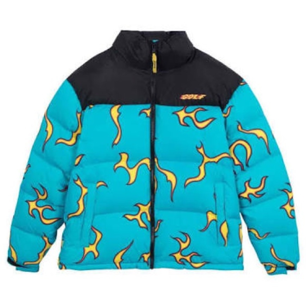 Golf Wang Blue and Black Puffer Jacket with Whimsical Design